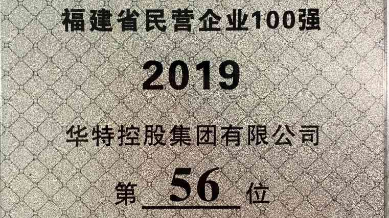 华特控股集团获评2019年度 “福建民营企业100强”、“福建民营制造业50强”